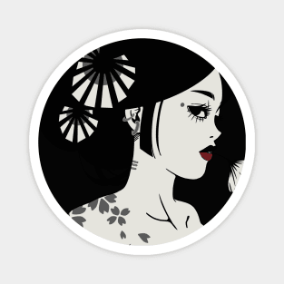 Geisha Design | Handmade Geisha Illustration | Digitally Illustrated Japanese Geisha Magnet